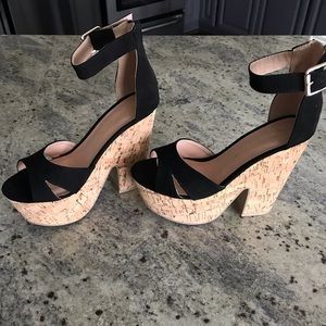 Wild diva lounge corkscrew platform wedge sandals.